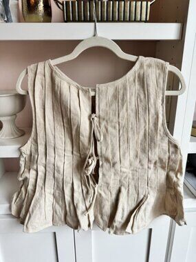 VRG GRL Oatmeal Linen Pleated Tie Front Tank NWT AU 10 / US 6